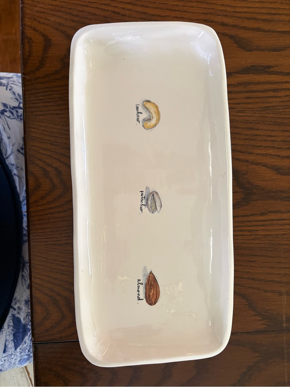 Rae Dunn Cream Ceramic Nut Tray with Illustrated Accents